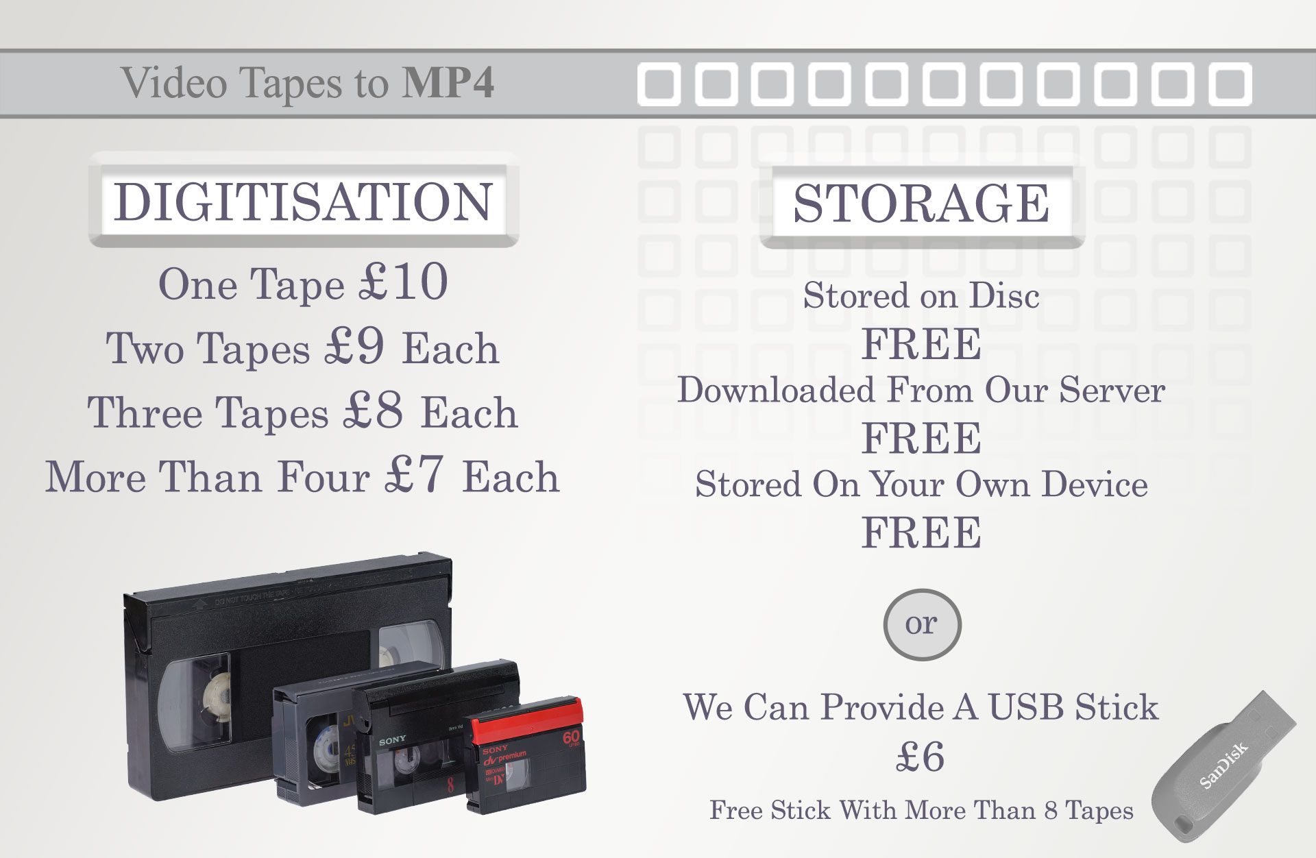 Video Tapes to MP4 Prices